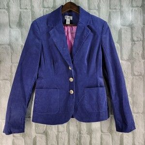 Lilly Pulitzer Womens Jacket Size 2 Blue Corduroy Lined Fitted Button Up Blazer